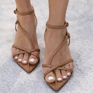 Com&Go Cognac Strappy Pointed Toe Sandals Heels Size 7.5 Minimalist